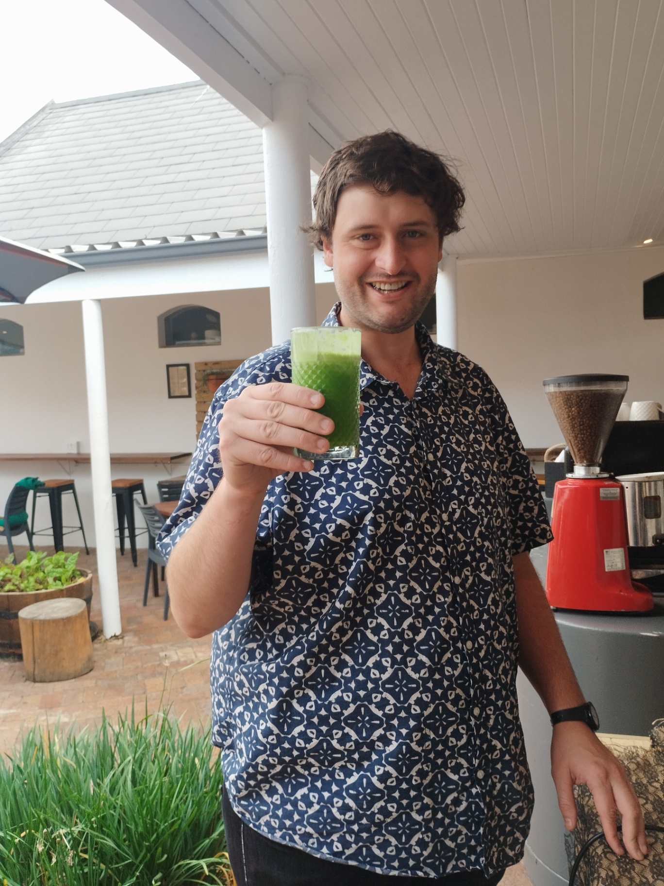 Customer enjoying a fresh green juice