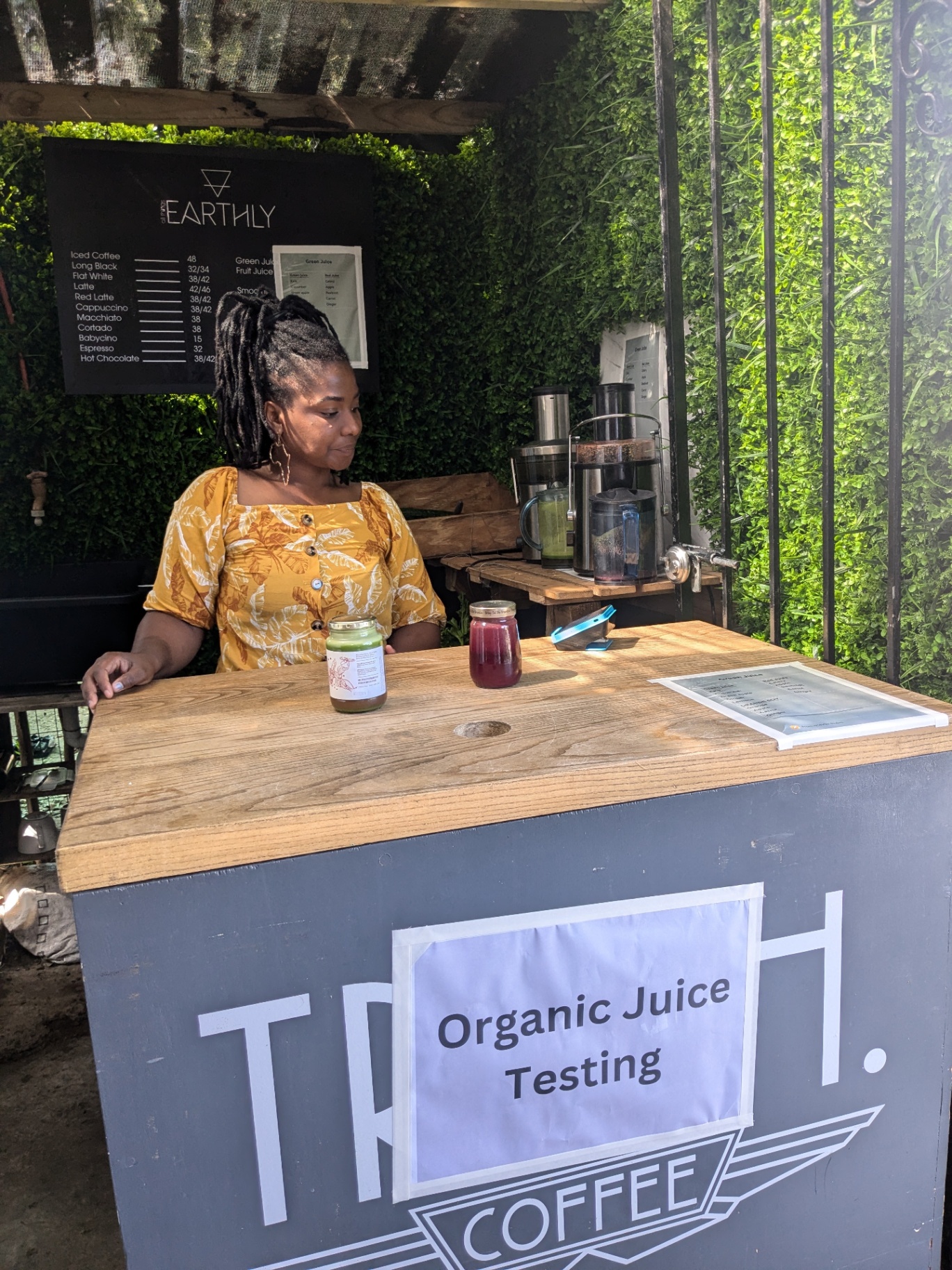 Organic juice tasting at the bar