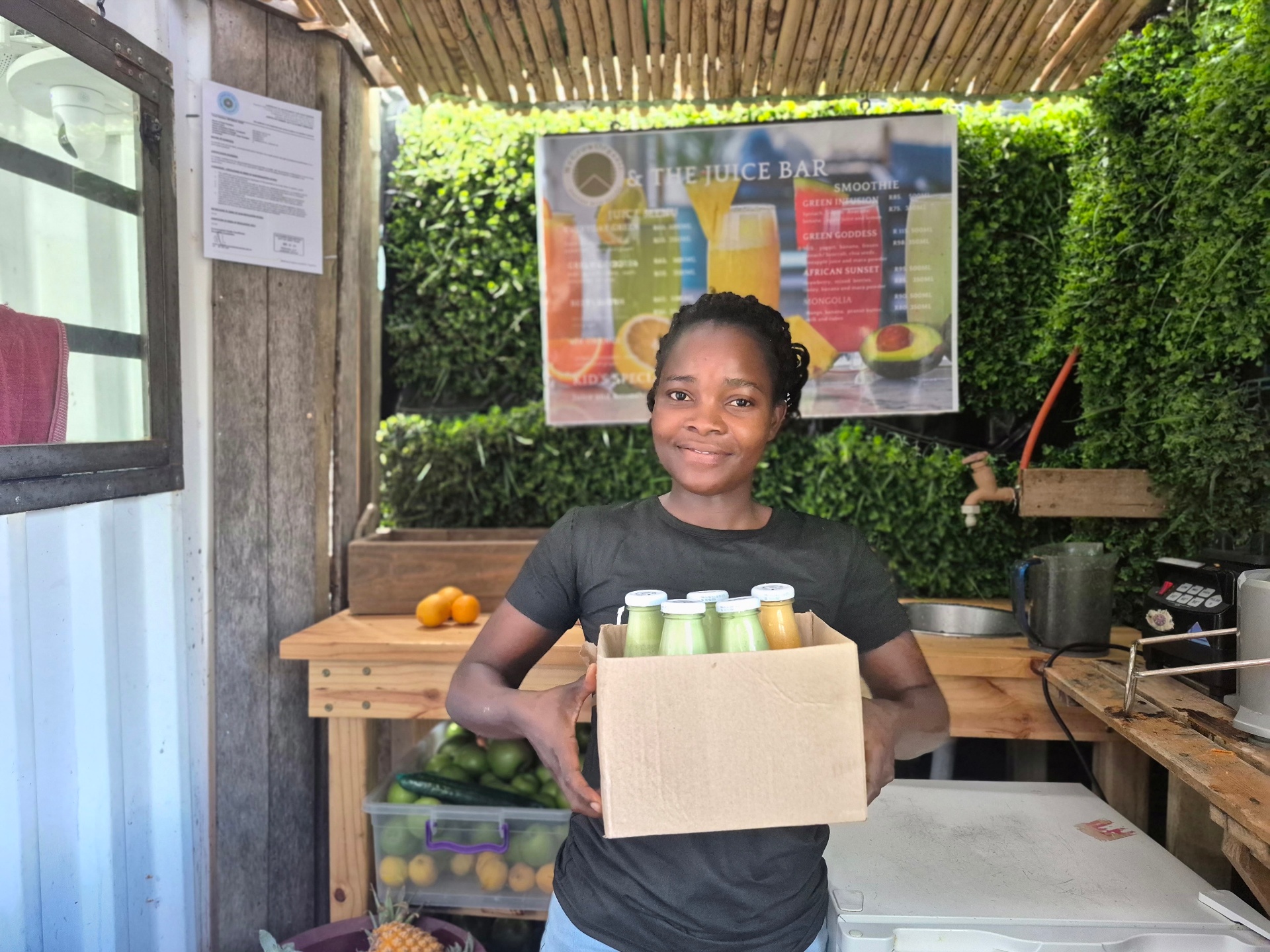 Fresh cold-pressed juice box ready for pickup