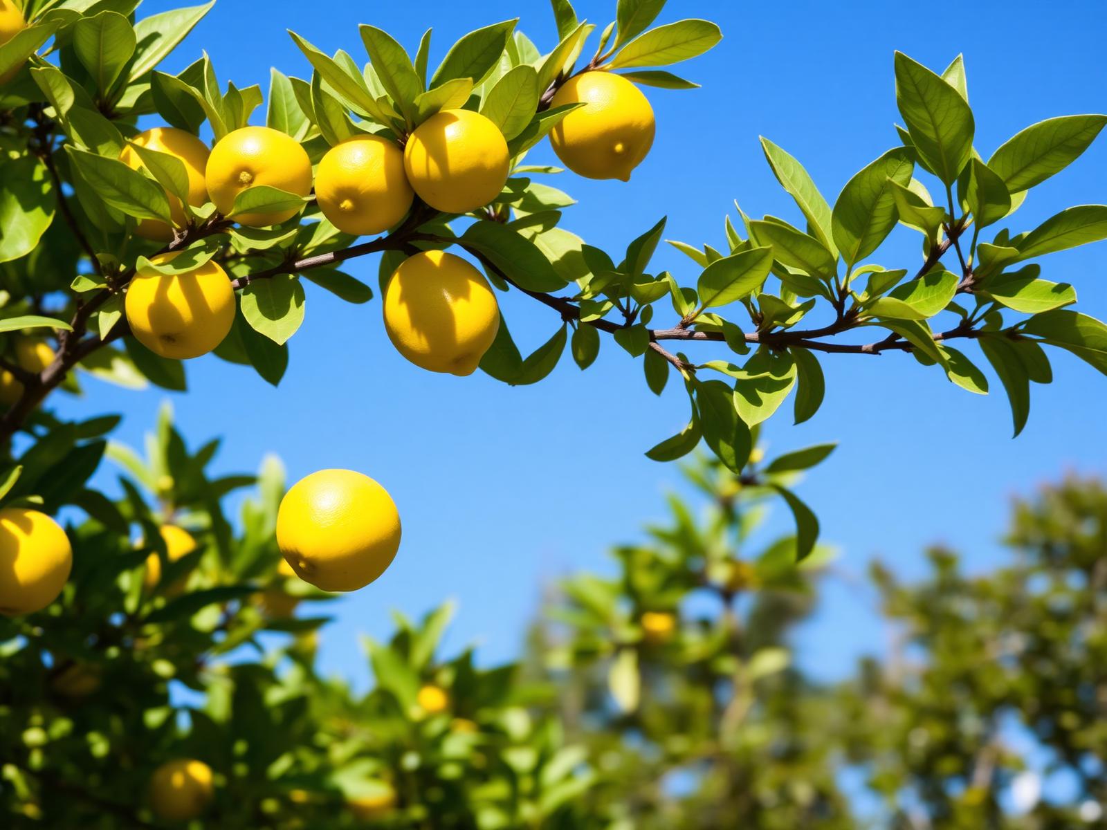 A young lemon tree heavy with ripe yellow lemons in a sunny Cape Town garden